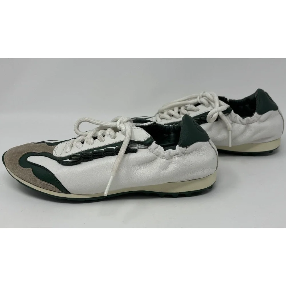 WOMENS TORY BURCH GOLF RUFFLE GREEN WHITE SNEAKER Size 5 Read Below